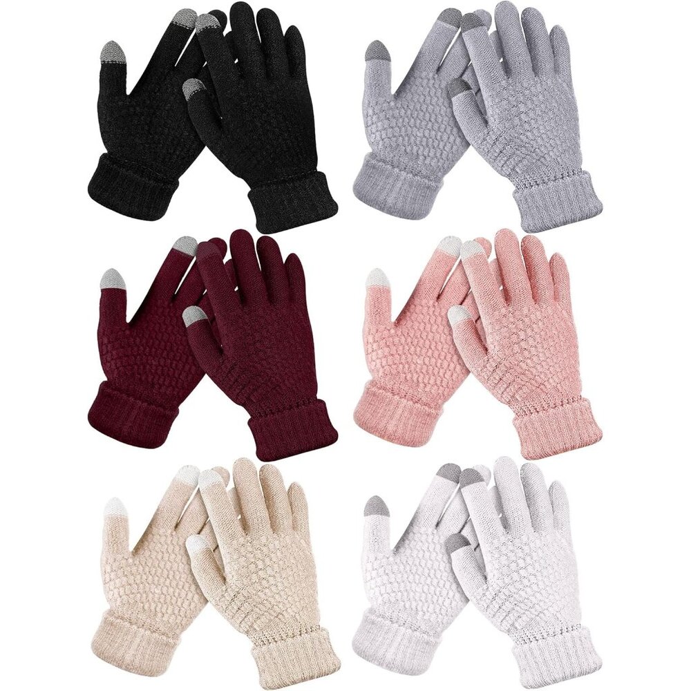 6 Pair Women Winter Touch Screen Gloves Warm Fleece Lined Knit Gloves for WomenB